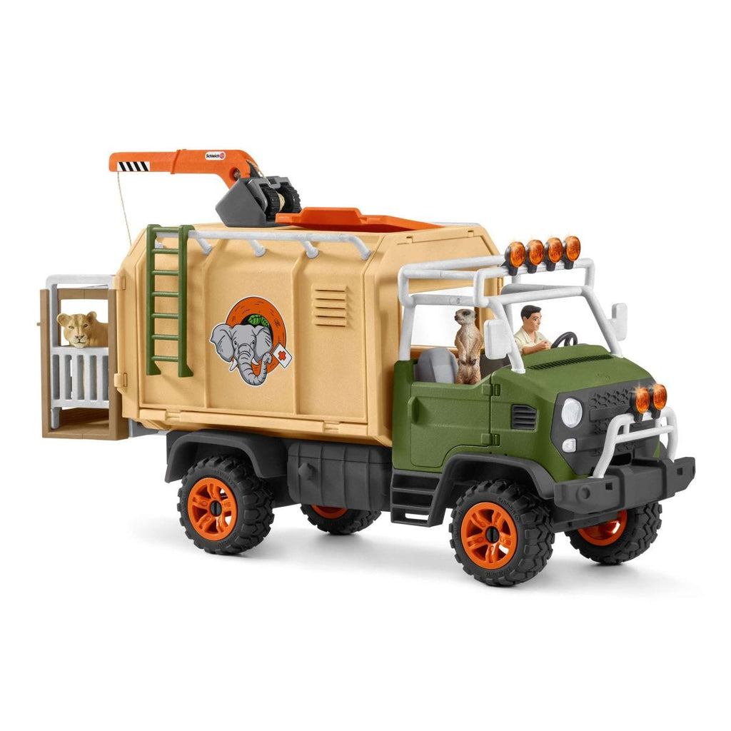 Figurine Schleich 42475 - Camion De Sauvetage Des Animaux Sauvages Avec Lionne - Jeu D'Imagination